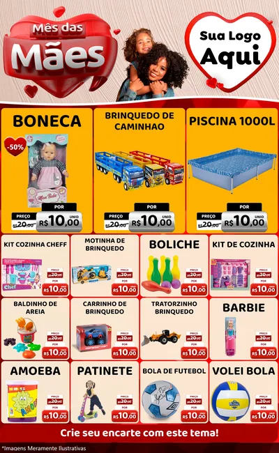 Modelo de Encarte para Encarte Grande com o tema Mês das Mães para Brinquedos