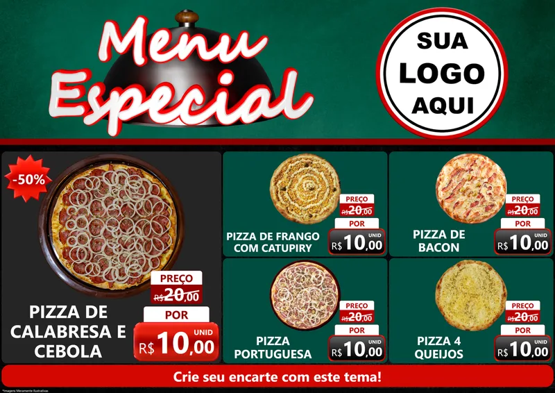 Modelo de Encarte para Encarte A4 Horizontal com o tema Menu Especial para Pizzaria