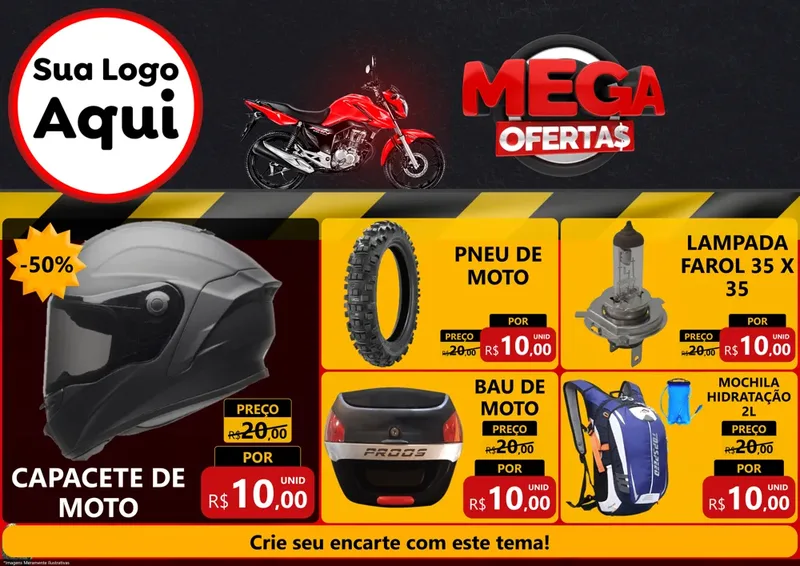 Modelo de Encarte para Encarte A4 Horizontal com o tema Mega Ofertas - Motopeças para Moto peças