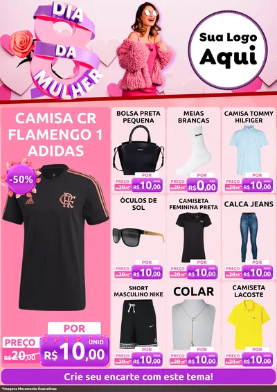 Modelo de Encarte para Encarte A4 Vertical com o tema Dia da Mulher para Roupas e acessórios