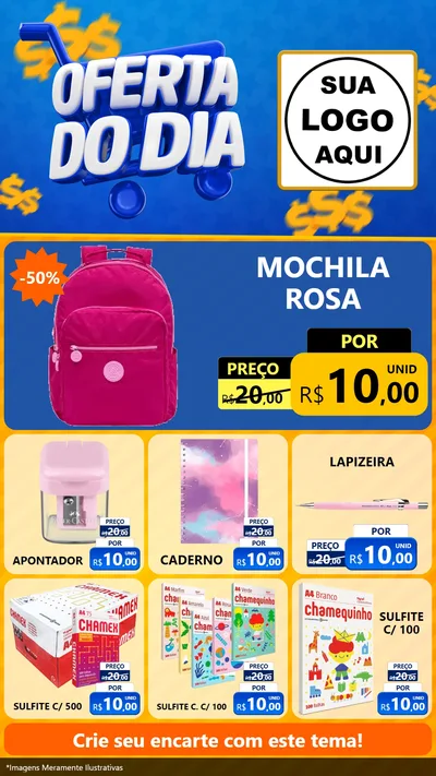 Modelo de Rede Social para Stories com o tema Oferta do Dia para Papelaria