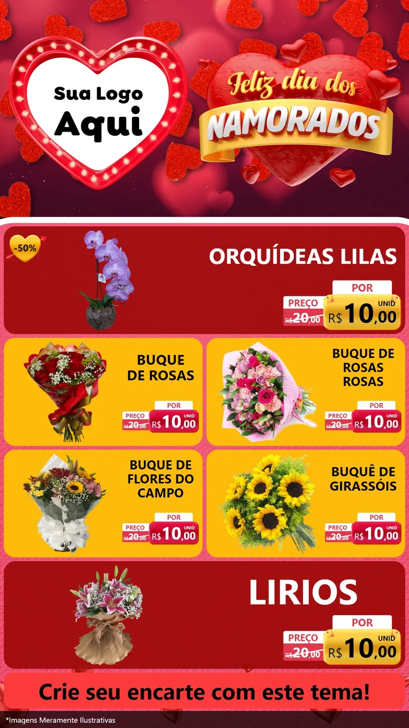 Modelo de TV para TV Vertical com o tema Feliz Dia Dos Namorados para Floricultura e jardim