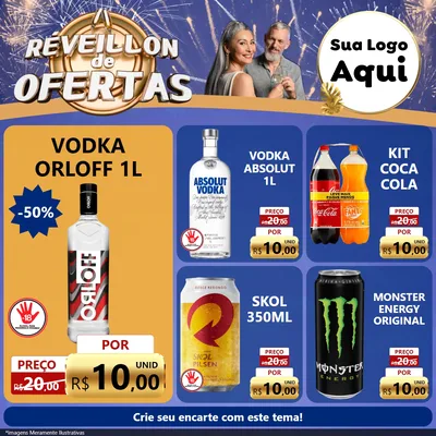 Modelo de Rede Social para Feed Facebook com o tema Réveillon de Ofertas para Distribuidora de bebidas