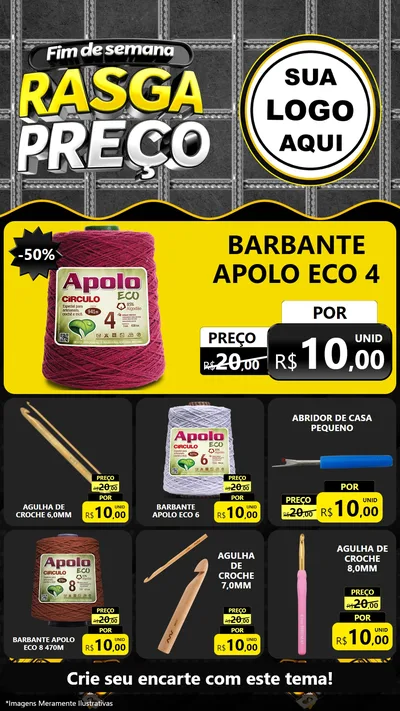 Modelo de Rede Social para Stories com o tema Fim de Semana Rasga Preço para Armarinho e Aviamentos