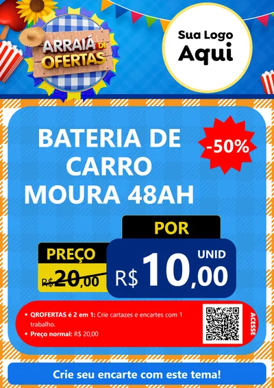 Modelo de Cartaz para Cartaz A4 Vertical com o tema Arraiá de Ofertas para Baterias Elétricas
