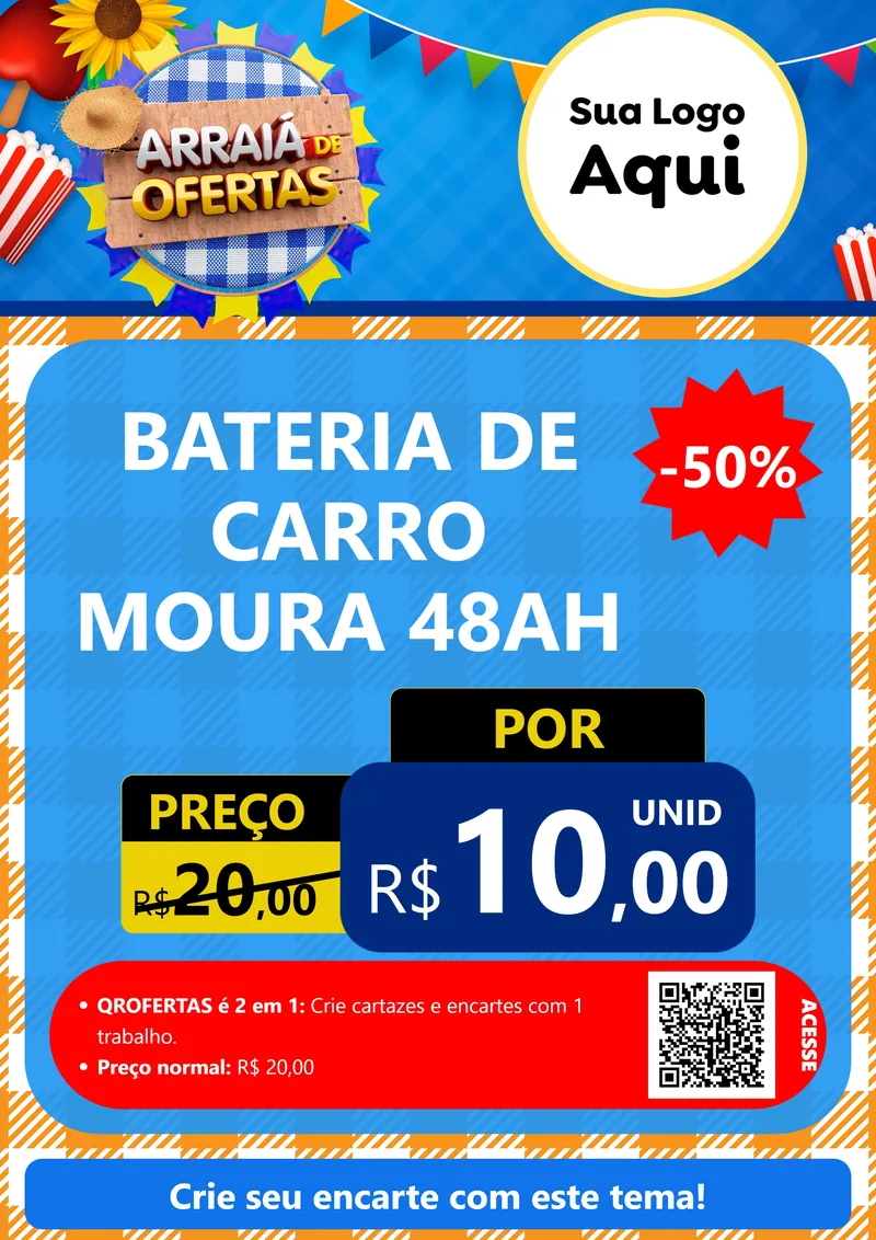 Modelo de Cartaz para Cartaz A4 Vertical com o tema Arraiá de Ofertas para Baterias Elétricas
