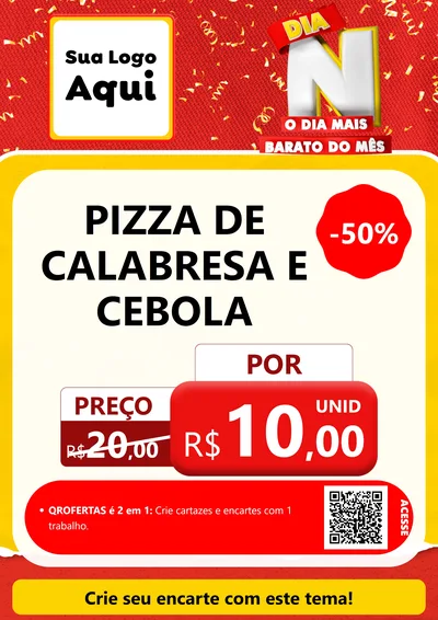 Modelo de Cartaz para Cartaz A4 Vertical com o tema Dia N o Dia Mais Barato do Mês para Pizzaria
