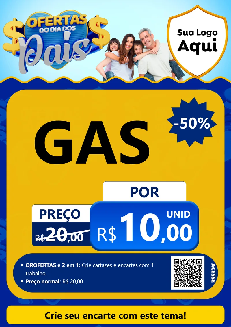 Modelo de Cartaz para Cartaz A4 Vertical com o tema Ofertas do Dia dos Pais para Água e gás