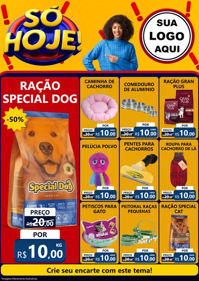 Modelo de Encarte para Encarte A4 Vertical com o tema Só Hoje! para Pet Shop
