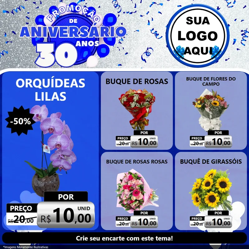 Modelo de Rede Social para Feed Facebook com o tema Promoção de Aniversário - 30 Anos para Floricultura e jardim