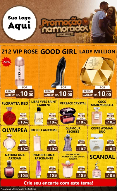 Modelo de Encarte para Encarte Grande com o tema Promoção Namorados para Perfumes