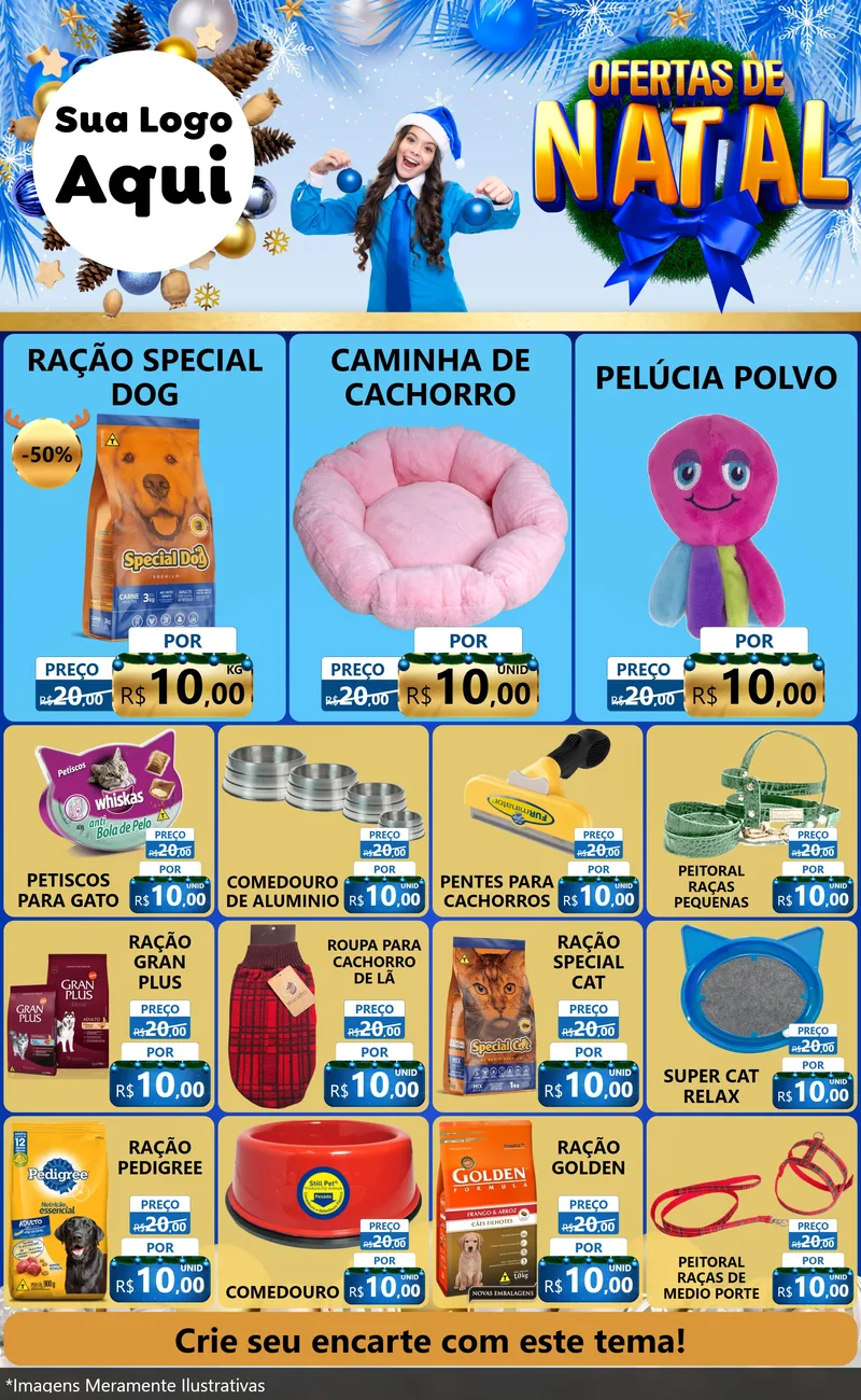 Modelo de Encarte para Encarte Grande com o tema Ofertas de Natal para Pet Shop