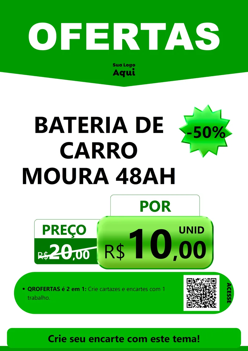 Modelo de Cartaz para Cartaz A4 Vertical com o tema Ofertas Verde Cartaz para Baterias Elétricas