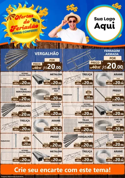 Modelo de Encarte para Encarte A4 Vertical com o tema Ofertas do Feriadão para Ferragens