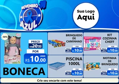 Modelo de Encarte para Encarte A4 Horizontal com o tema Novembro Azul para Brinquedos
