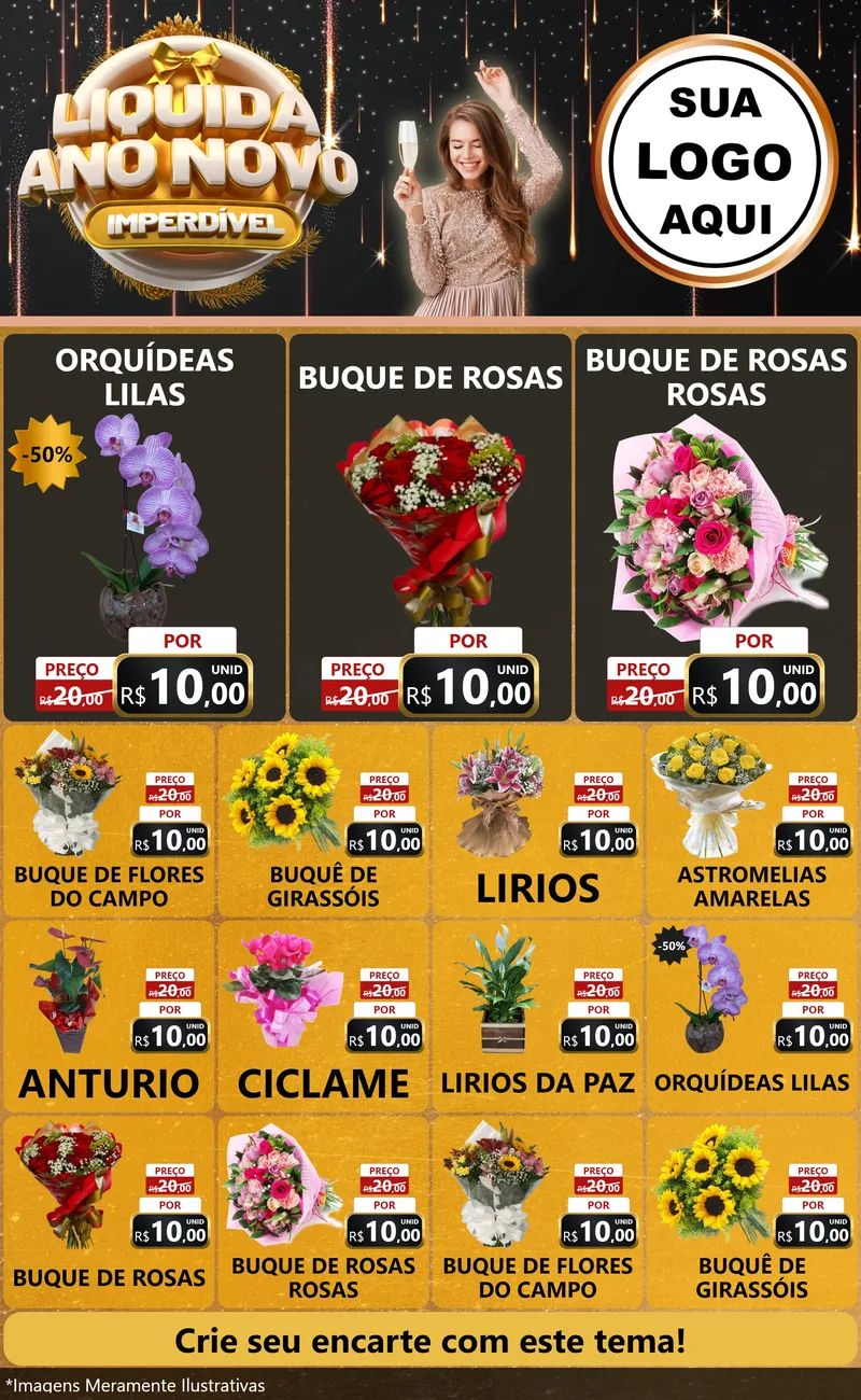 Modelo de Encarte para Encarte Grande com o tema Liquida Ano Novo Imperdível para Floricultura e jardim