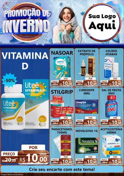 Modelo de Encarte para Encarte A4 Vertical com o tema Promoção de Inverno para Farmácia