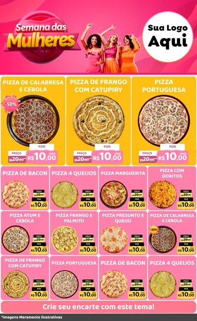Modelo de Encarte para Encarte Grande com o tema Semana das Mulheres para Pizzaria