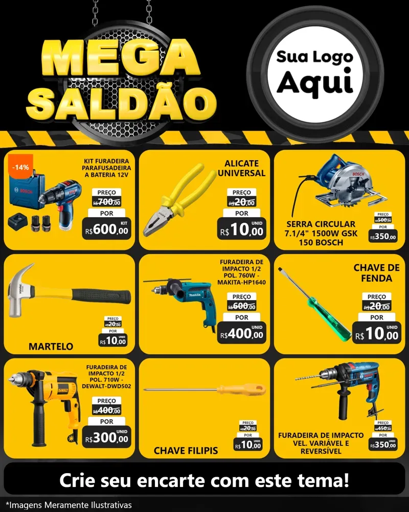 Modelo de Rede Social para Feed Instagram com o tema Mega Saldão para Maquinas e Ferramentas