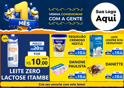 Modelo de Encarte para Encarte A4 Horizontal com o tema Um Mês de Aniversário para Frios e Laticínios