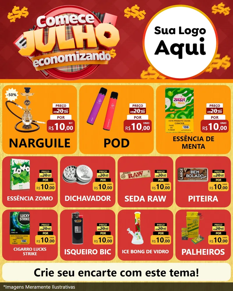 Modelo de Rede Social para Feed Instagram com o tema Comece Julho Economizando para Tabacaria