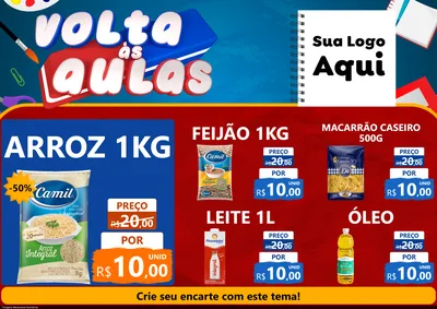 Modelo de Encarte para Encarte A4 Horizontal com o tema Volta Às Aulas para Supermercado