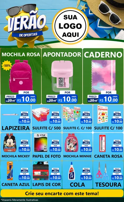 Modelo de Encarte para Encarte Grande com o tema Verão de Ofertas para Papelaria