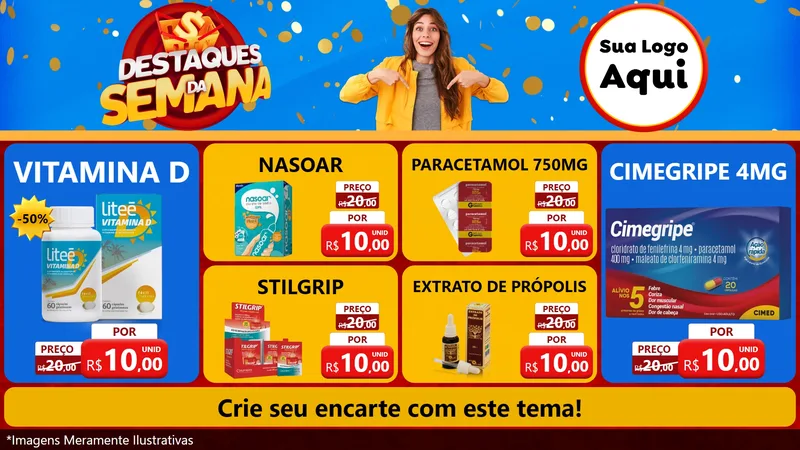 Modelo de TV para TV Horizontal com o tema Destaques da Semana para Farmácia