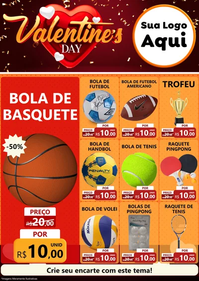 Modelo de Encarte para Encarte A4 Vertical com o tema Valentine's Day para Artigos Esportivos