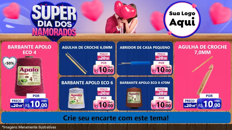 Modelo de TV para TV Horizontal com o tema Super Dia dos Namorados para Armarinho e Aviamentos