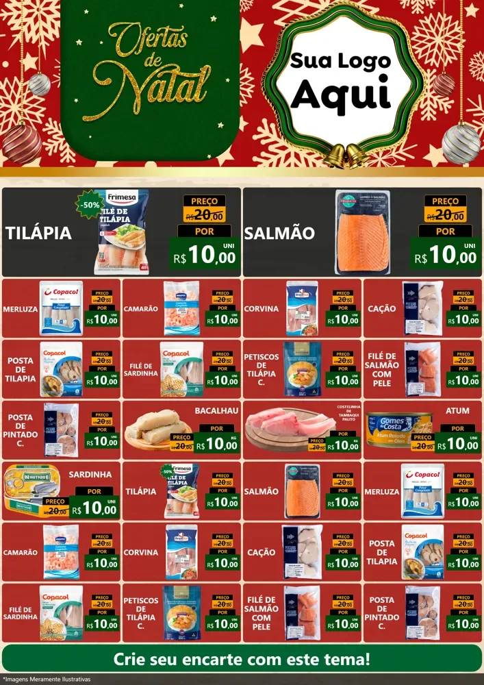 Modelo de Encarte para Encarte A4 Vertical com o tema Natal de Ofertas para Peixaria