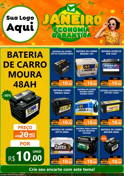 Modelo de Encarte para Encarte A4 Vertical com o tema Janeiro - Economia Garantida para Baterias Elétricas