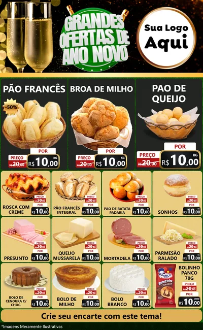 Modelo de Encarte para Encarte Grande com o tema Grandes Ofertas de Ano Novo para Padaria