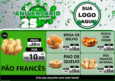 Modelo de Encarte para Encarte A4 Horizontal com o tema Promoção de Aniversário - 25 Anos para Padaria