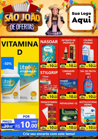 Modelo de Encarte para Encarte A4 Vertical com o tema São João de Ofertas para Farmácia