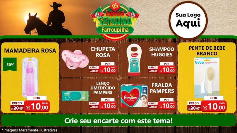 Modelo de TV para TV Horizontal com o tema Especial Semana Farroupilha para Bebês