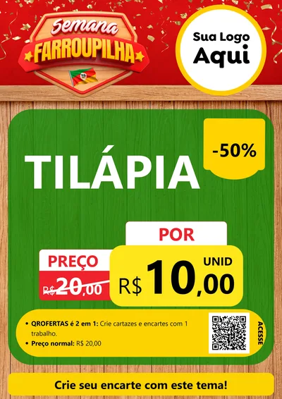 Modelo de Cartaz para Cartaz A4 Vertical com o tema Semana Farroupilha para Peixaria
