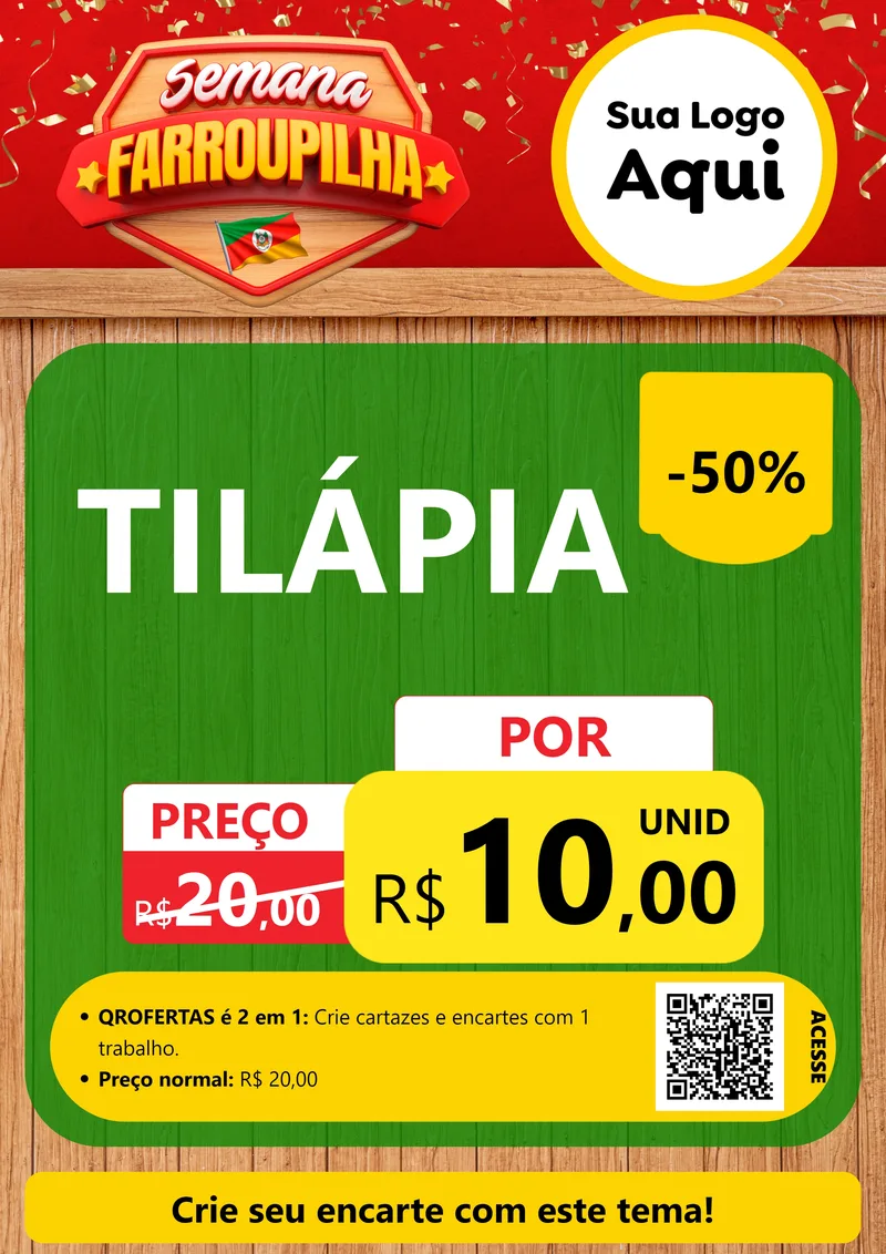 Modelo de Cartaz para Cartaz A4 Vertical com o tema Semana Farroupilha para Peixaria