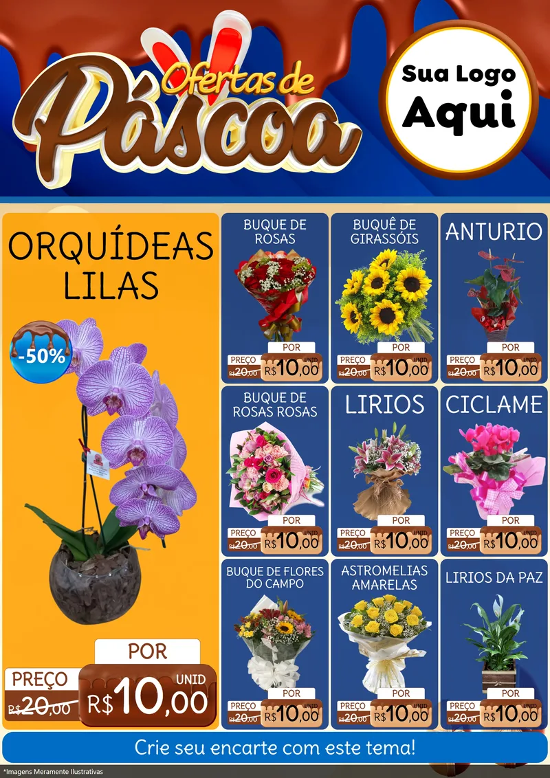 Modelo de Encarte para Encarte A4 Vertical com o tema Ofertas de Páscoa para Floricultura e jardim
