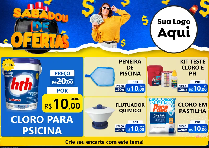 Modelo de Encarte para Encarte A4 Horizontal com o tema Sabadou de Ofertas para Produtos para Piscina