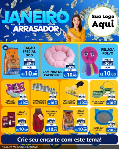 Modelo de Rede Social para Feed Instagram com o tema Janeiro Arrasador para Pet Shop