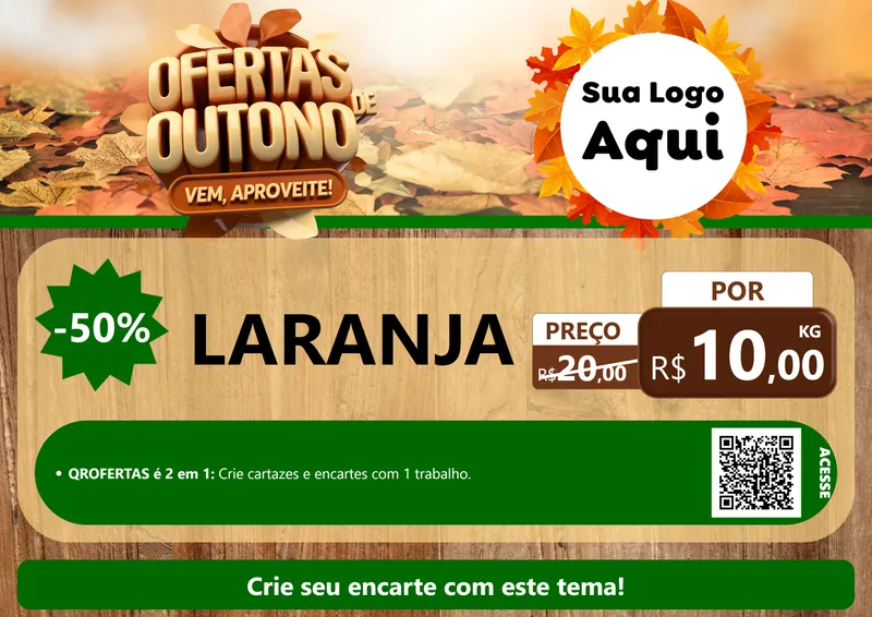 Modelo de Cartaz para Cartaz A4 Horizontal com o tema Ofertas de Outono - Vem, Aproveite! para Hortifrúti