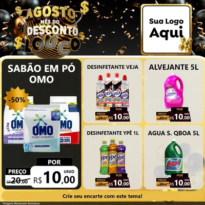 Modelo de Rede Social para Feed Facebook com o tema Agosto Mês do Desconto Louco para Produtos de Limpeza