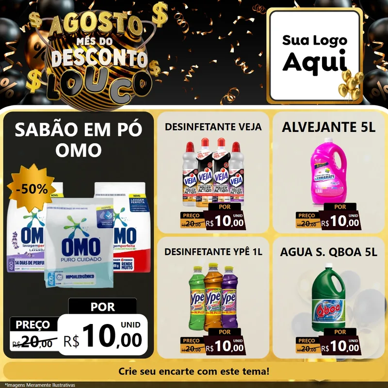 Modelo de Rede Social para Feed Facebook com o tema Agosto Mês do Desconto Louco para Produtos de Limpeza