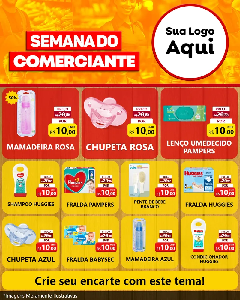 Modelo de Rede Social para Feed Instagram com o tema Semana do Comerciante para Bebês