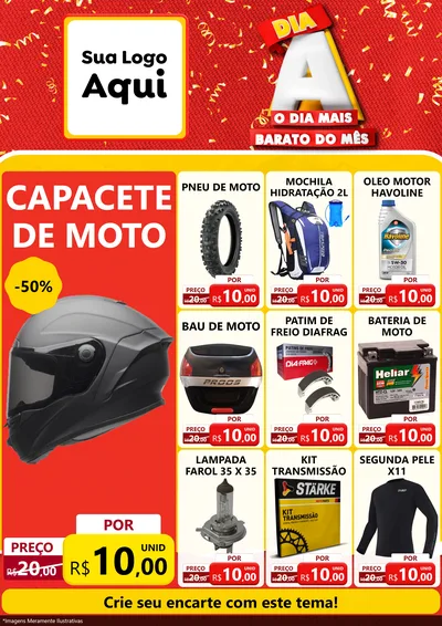 Modelo de Encarte para Encarte A4 Vertical com o tema Dia A o Dia Mais Barato do Mês para Moto peças