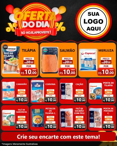 Modelo de Rede Social para Feed Instagram com o tema Oferta do Dia - Só hoje, Aproveite! para Peixaria