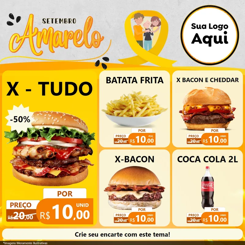 Modelo de Rede Social para Feed Facebook com o tema Setembro Amarelo para Hamburgueria
