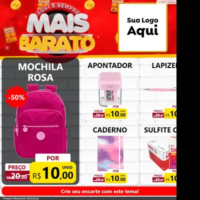 Modelo de Rede Social para Feed Facebook com o tema Mais Barato para Papelaria