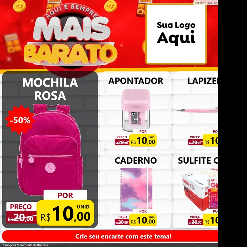 Modelo de Rede Social para Feed Facebook com o tema Mais Barato para Papelaria